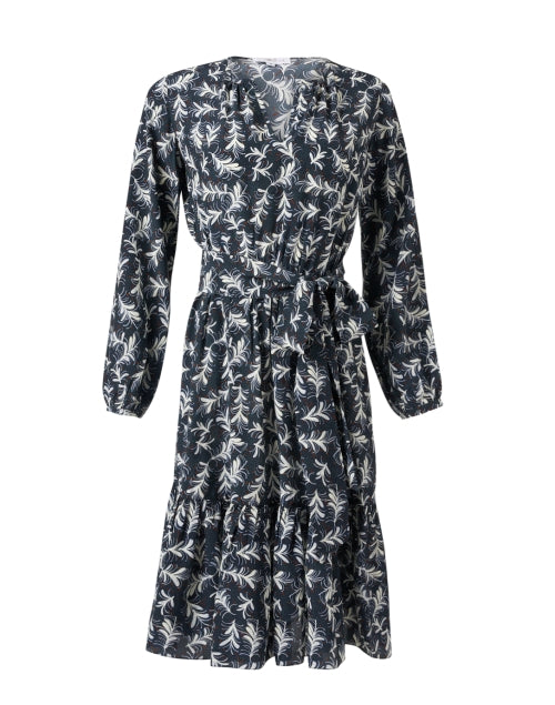 Elegant Pauline Navy-Print Fluid Silk Crepe Dress