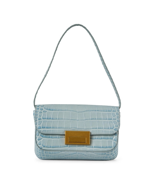 Stylish Stefania Blue Croc-Embossed Leather Baguette Shoulder Bag