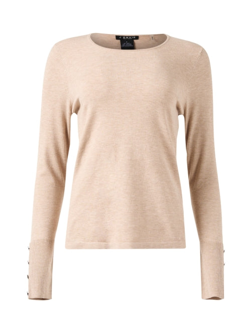 Stylish Tan Knit Top with Button - Detailed Cuffs