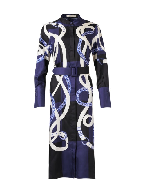 Elegant Cambridge Navy-Printed Silk Women's Dress