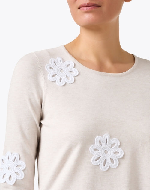 Lightweight Beige Crochet Floral Knit Women's Top