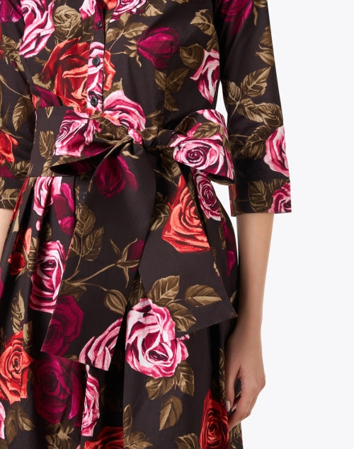 Stunning Audrey Pink Rose Patterned Cotton Stretch Women's Shirt Dress