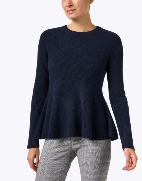 Navy Blue 100% Pure Cashmere Women's Peplum Style Sweater for Fall