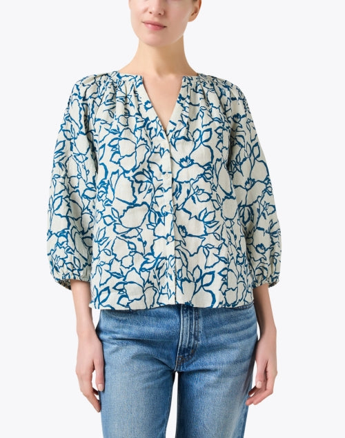 Ivory and Blue Printed Lightweight Cotton Top by Mitte