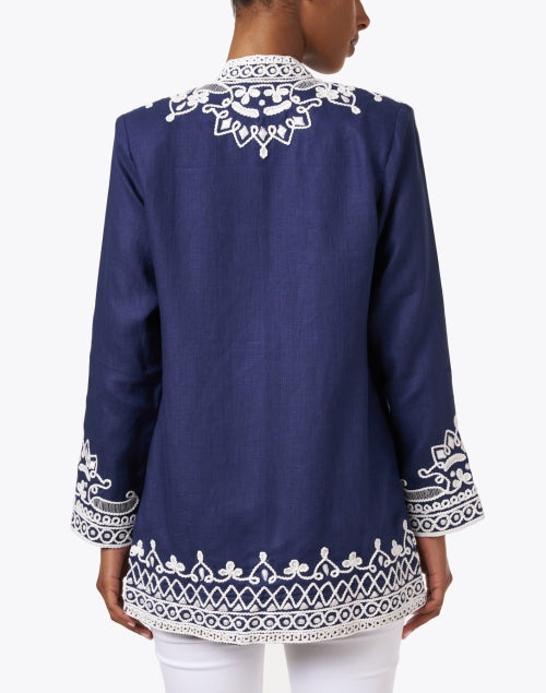 Navy Blue Embroidered Linen Ceci Jacket for Warm Weather