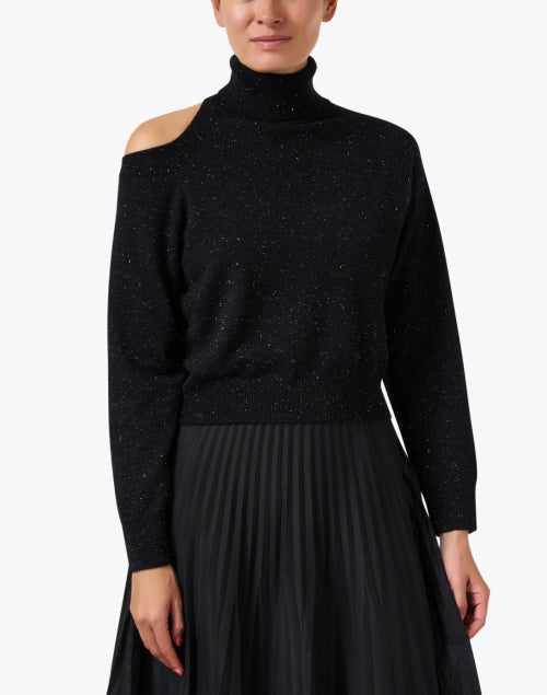 Stylish Black Women's Cold Shoulder Wool - Silk Blend Sweater