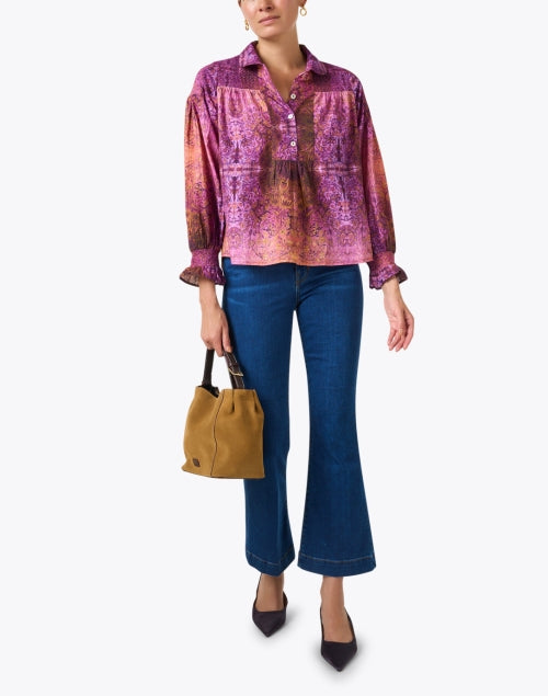 Stylish Ibiza Women's Magenta Print Lightweight Cotton Blouse