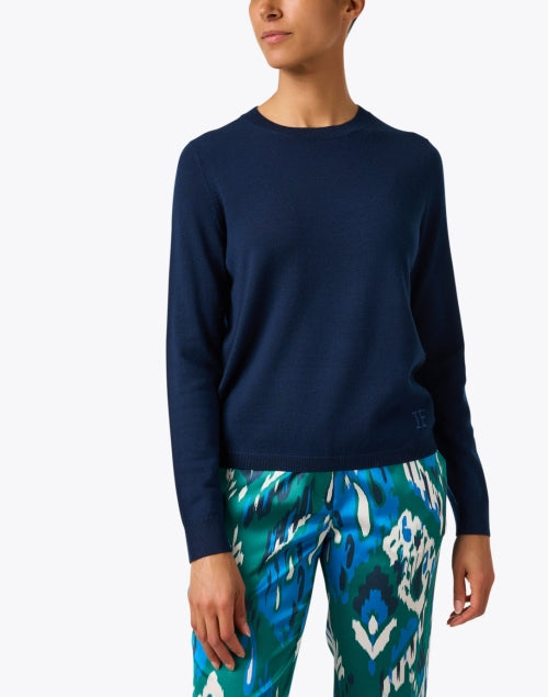 Angela Navy Blue 100% Merino Wool Women's Sweater for Versatile Styling