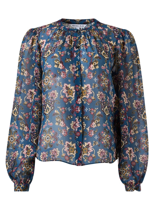 Stylish Ashlynn Blue Floral Print Blouse for All - Day Wear