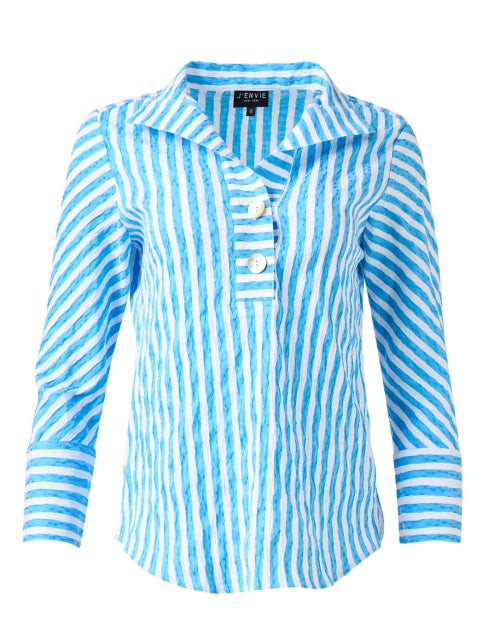 Feminine Blue and White Striped Women's Blouse for Versatile Wear