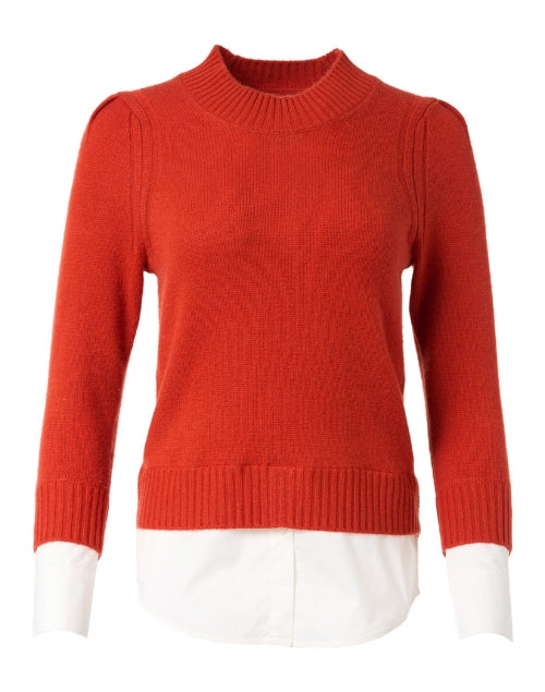 Eton Brand Cardamom and Orange Colored Wool - Cashmere Blend Sweater with a White Cotton - Poplin Underlayer for a Layered Look