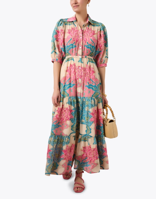 Blair Cotton - Silk Multi - Print Dress with Sequined Floral Motif