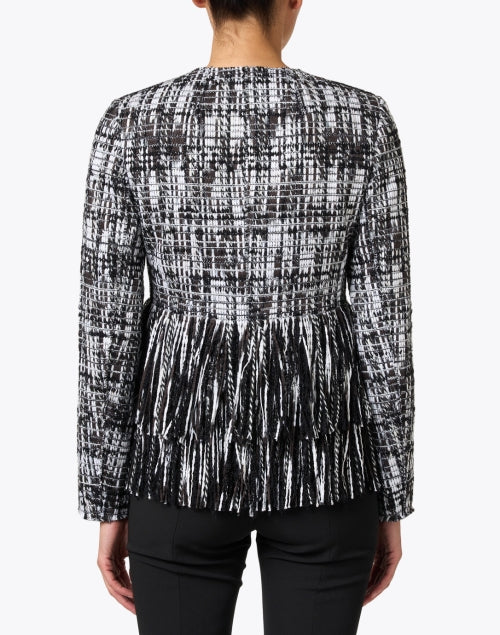 Stylish Black and White Tweed Fringe Women's Jacket for Fashionable Outfits