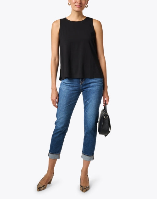 Stylish Black Stretch Jersey Knit Sleeveless Tank Top