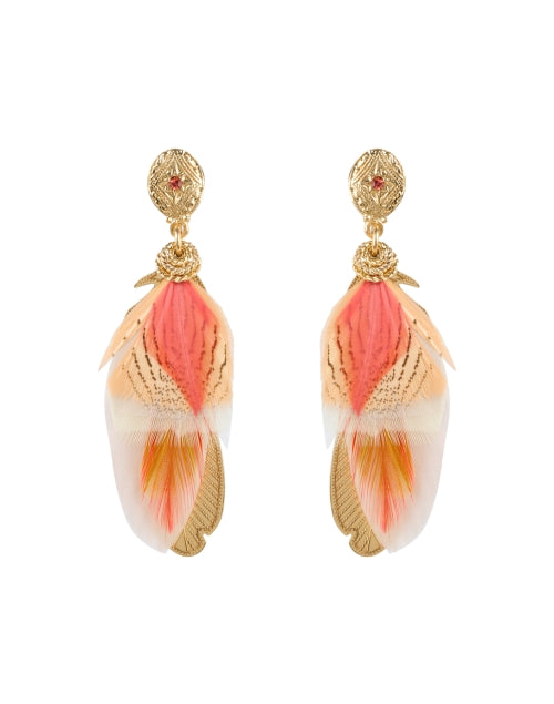 Gas Bijoux Handmade French 24k Gold Plated Orange Quartz Accented Feather Drop Post - Back Earrings