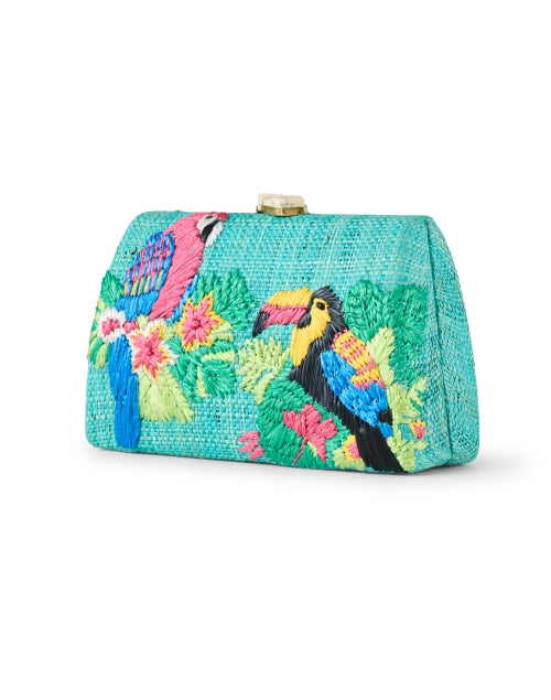 Stylish Turquoise Embroidered Raffia Handheld Clutch Bag - Candice Design