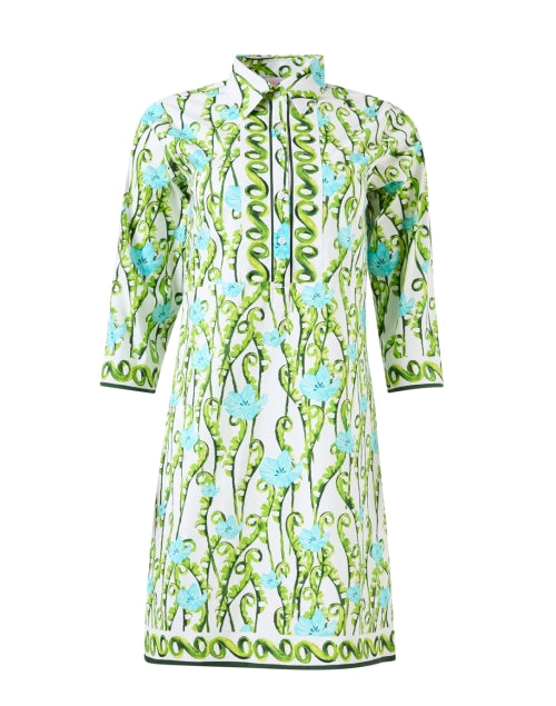 Stylish Blue and Green Floral Cotton Shirt Dress for New Season