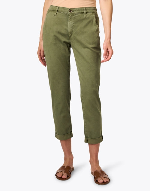 AG Jeans Caden Stretchable Lightweight Cotton Cropped Pants in Khaki Green