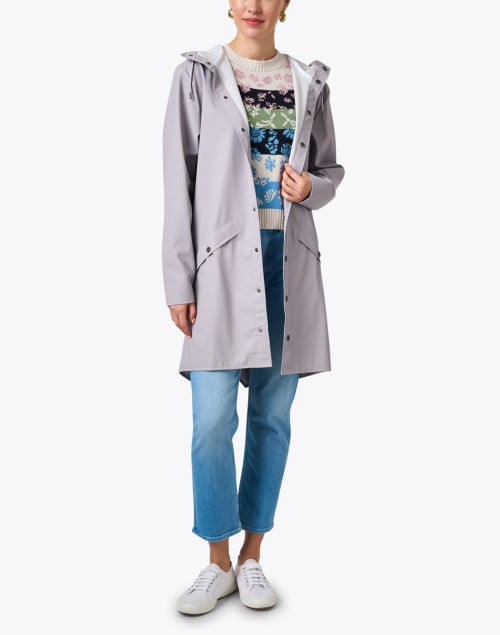Light Purple Long Scandinavian-Inspired Waterproof Raincoat for Rainy Days