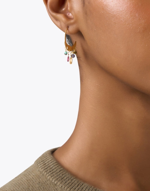 Handmade Petite Crescent Earrings with Multi - Stone Drops
