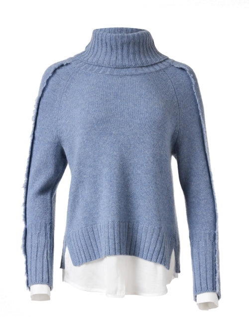 Stylish Blue Wool Cashmere Layered Turtleneck Sweater for All Seasons