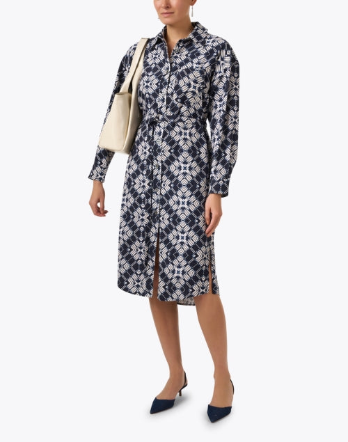 Stylish Navy Print Corduroy Shirt Dress by Megan Park