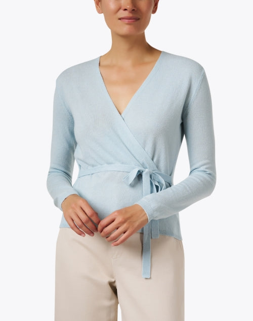Stylish Blue Wool and Cashmere Blend Wrap Sweater for Fashion Lovers