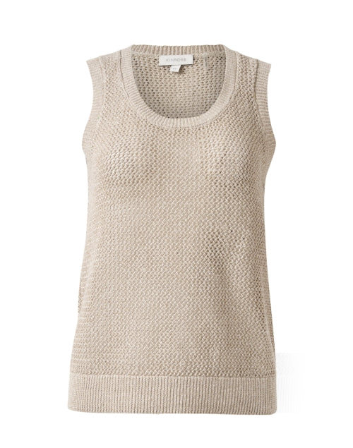 Beige-colored Linen-made Open-knitted Sleeveless Women's Top
