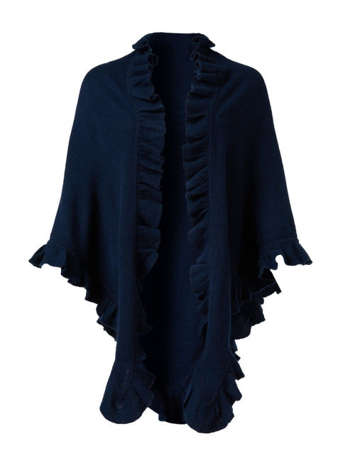 Signature Navy Cashmere Ruffle Shawl - A Cozy Fashion Accessory
