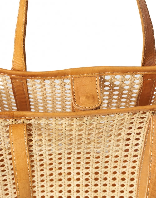 Margot Handmade Natural Rattan with Caramel Leather Oversized Tote Bag