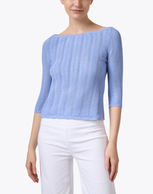Stylish Jackie Silk-Blend Pointelle Blue Sweater