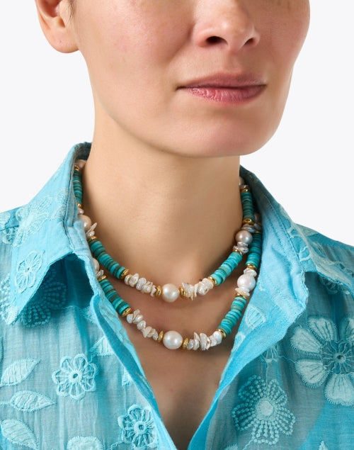 Stunning Turquoise and Freshwater Pearl Layered Necklace by Kenneth Jay Lane