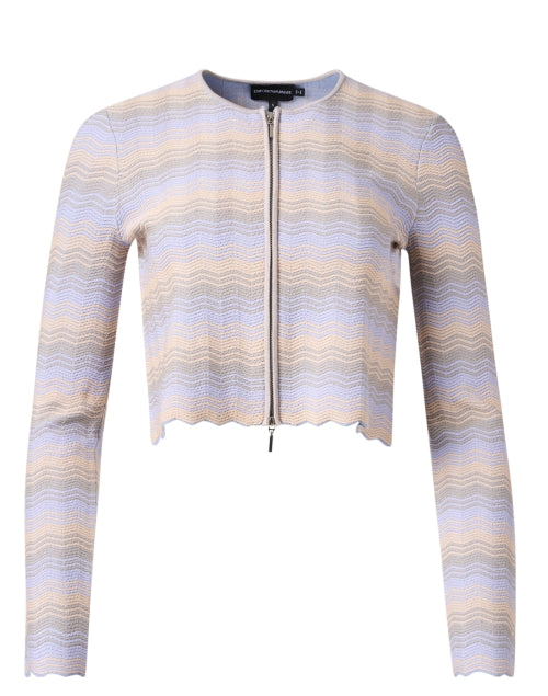Stylish Muted Grey and Pink Chevron Patterned Knit Women's Jacket for Layering
