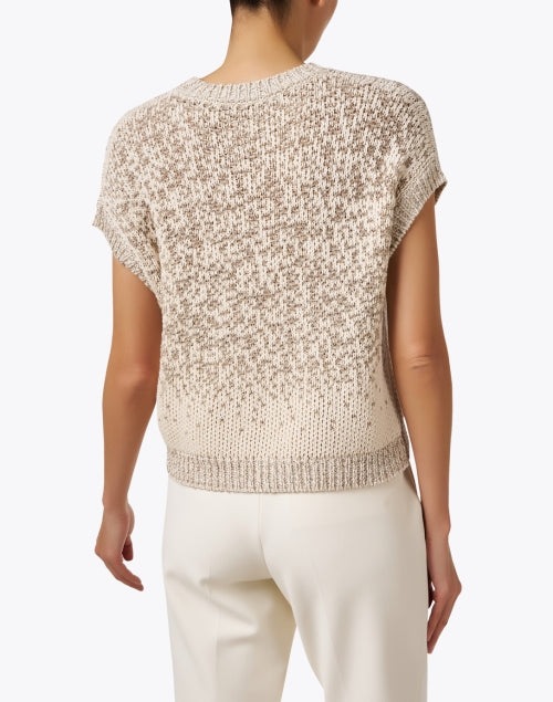 Beige Letter-Designed Lurex Sequin Short-Sleeve Knit Sweater