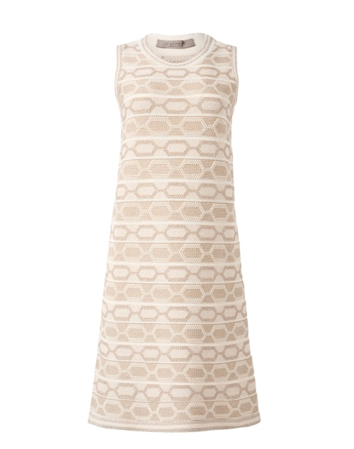 Beige Monochromatic Chain Motif Knit Women's Dress