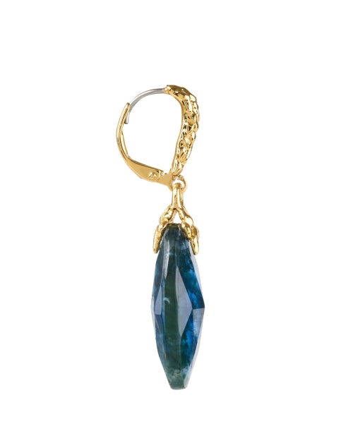 Exquisite 14k Gold - Plated Brut Blue Moss Agate Drop Earrings