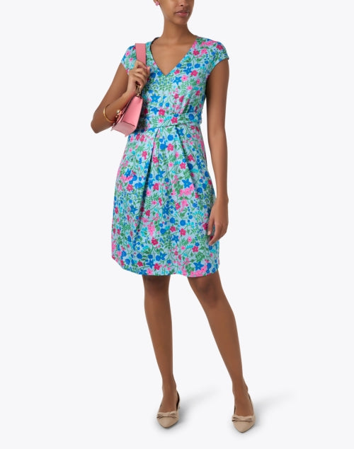 Stylish Vicino Blue Multi - floral Cotton Women's Dress for Various Occasions