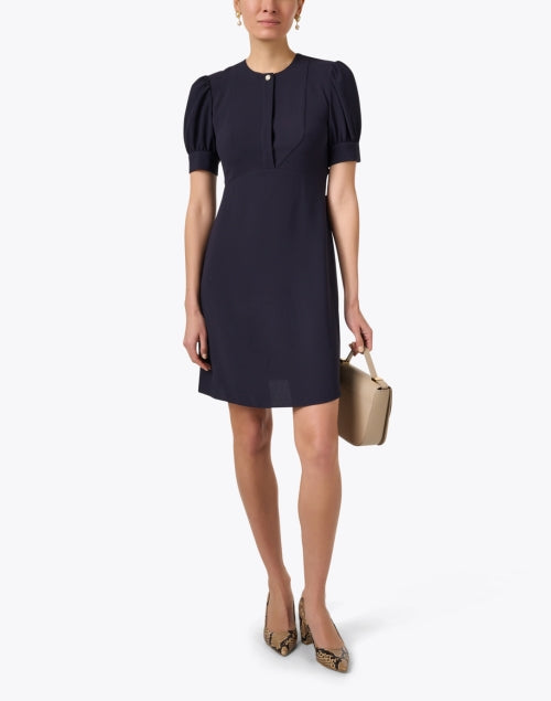Navy Women's Roucoule Dress by Tara Jarmon with Gold Button Details