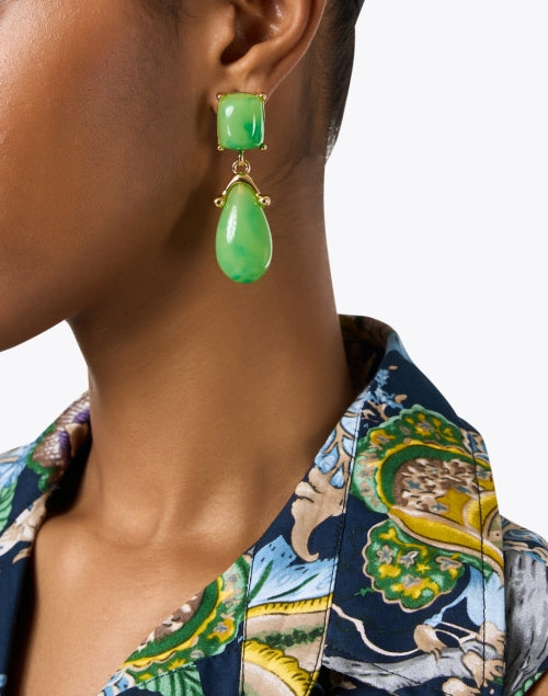 Kenneth Jay Lane 22k Gold - Plated Green Jade Square Drop Fashion Earrings