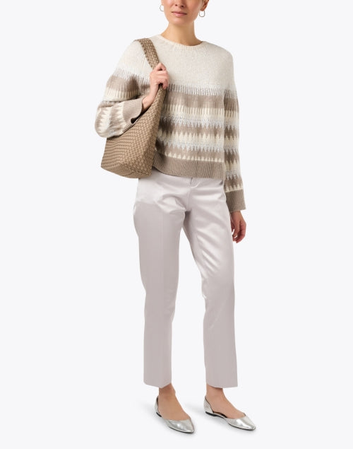 Stylish Multi-Intarsia Wool Blend Metallic Shimmer Sweater