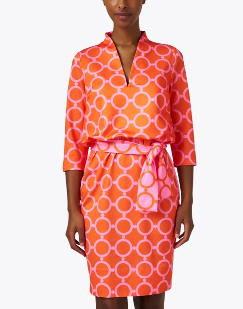 Comfortable Pink and Orange Printed Jersey Cotton Dress for Resort