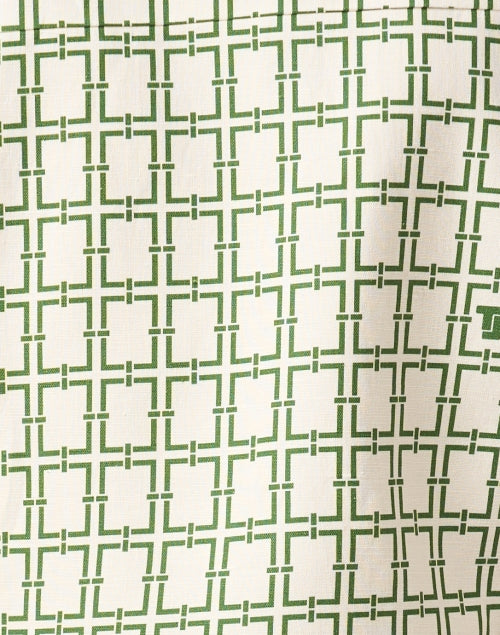 Stylish Green Geometric Print Premium Cotton-Linen Short Sleeve Top by Tara Jarmon
