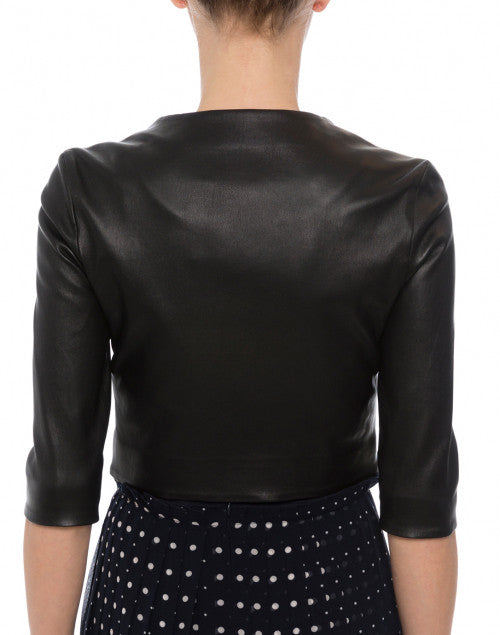Stylish Black Stretchable Leather Cropped Fashion Jacket for Women's Wardrobe