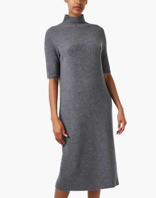 Stylish Steel Grey Wool - Cashmere Blend Midi Knit Dress