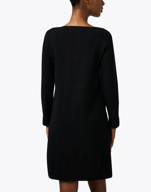 Stunning Black Textured Check Knee-Length Wool Blend Dress