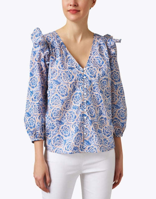 Elise Women's Blue Floral Casual Top for Everyday Wear