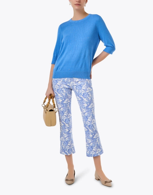 Stylish Blue Cotton Blend Elbow Sleeve Sweater for a Modern Look