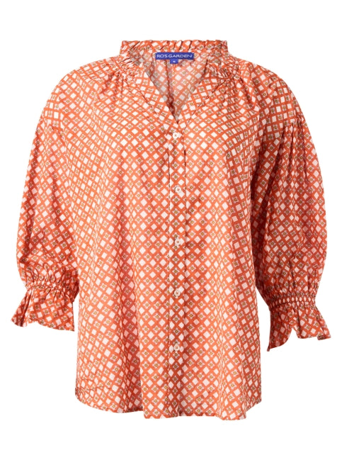 Ro's Garden Rachel Women's Geometric Print Orange Blouse for Weekday Wear