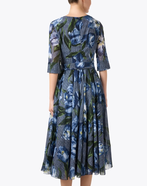 Stylish Aster Blue Floral Patterned Lightweight Stretch Cotton Women's Dress