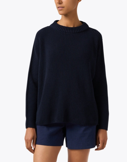 Navy Blue 100% Cotton Montecito Cozy Crew - Neck Sweater